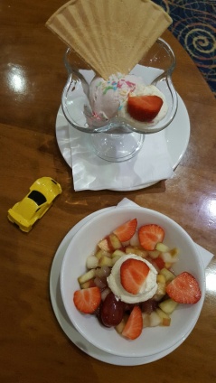 Fruit salad and ice-cream. With kid's toy for good measure...